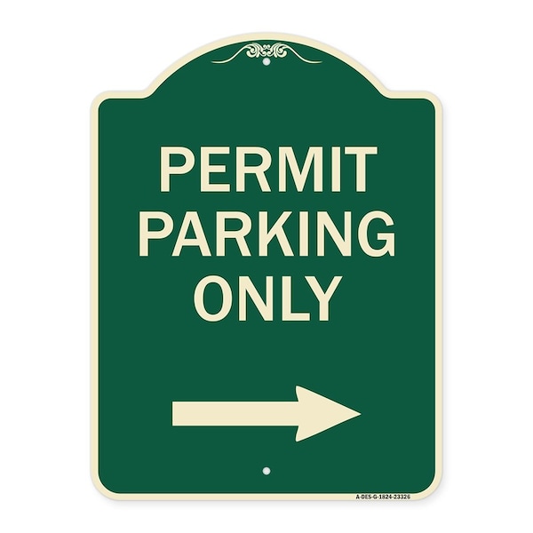 Permit Parking With Right Arrow Heavy-Gauge Aluminum Architectural Sign, 24" x 18", G-1824-23326